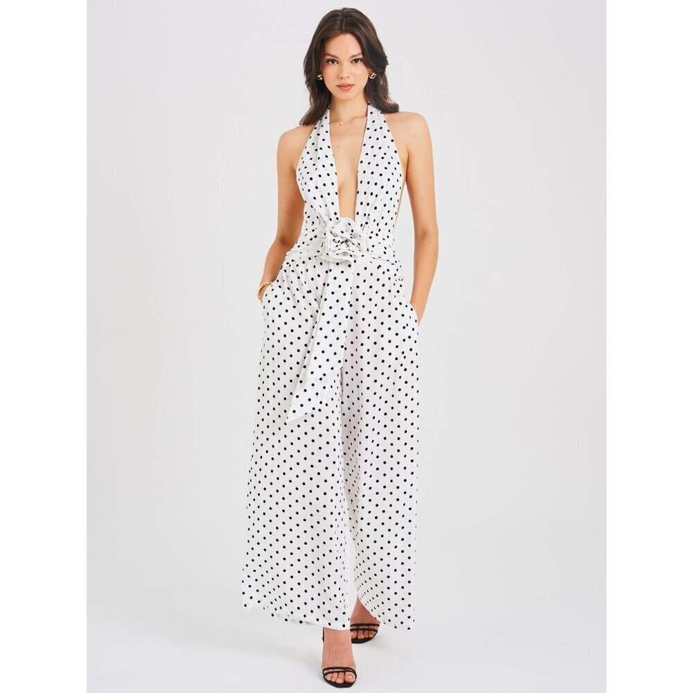 Oriana White Polka Dots Halter Jumpsuit - Picture 2 of 14